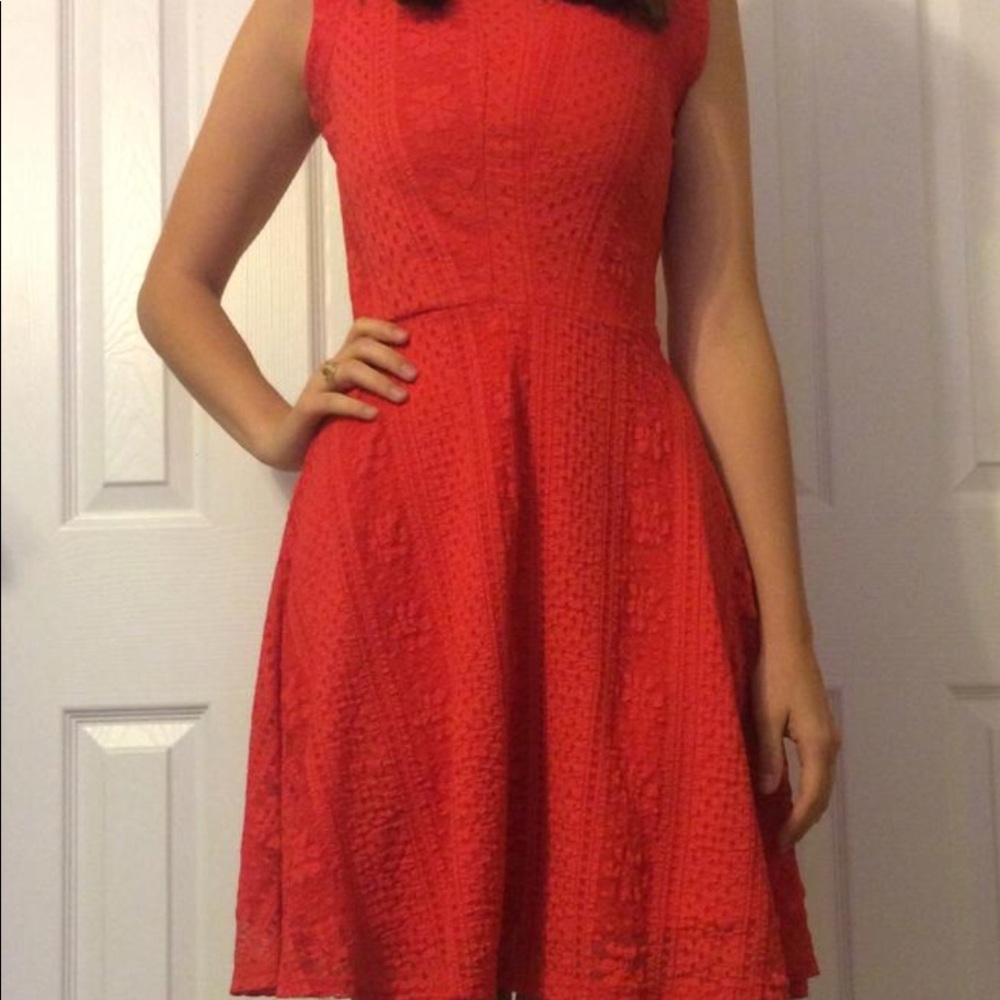 🦀Bar III🦀 Coral Red Lace Skater Dress